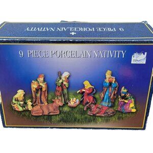 Fine Porcelain Hand Painted Nativity Figurines 9 Pcs Set Christmas Holiday Decor